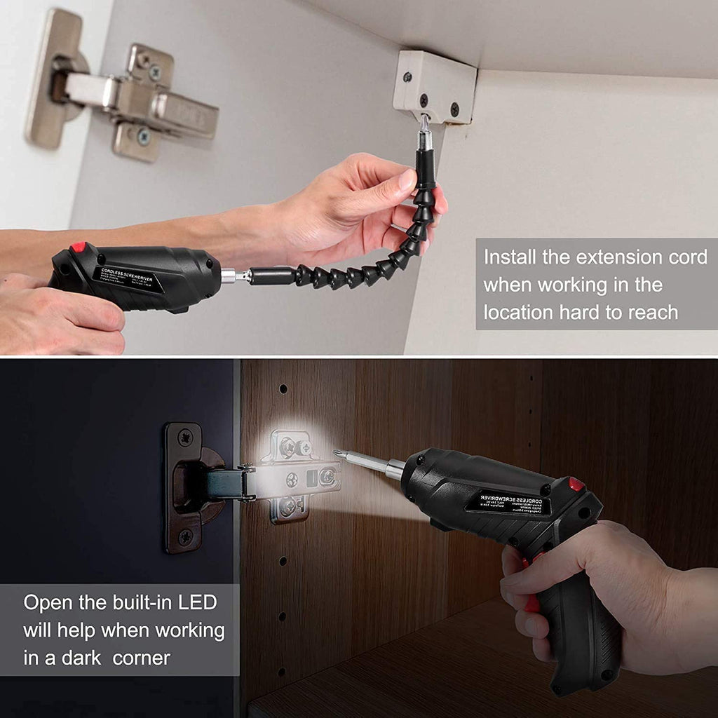 Cordless Electric Screwdriver Set (3.6V) – 46-Piece Kit with LED Light & Pivoting Handle